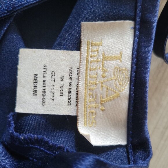 Vintage LA Intimates Slip Nightgown Chemise Medium Dark Blue Satin - Picture 6 of 6